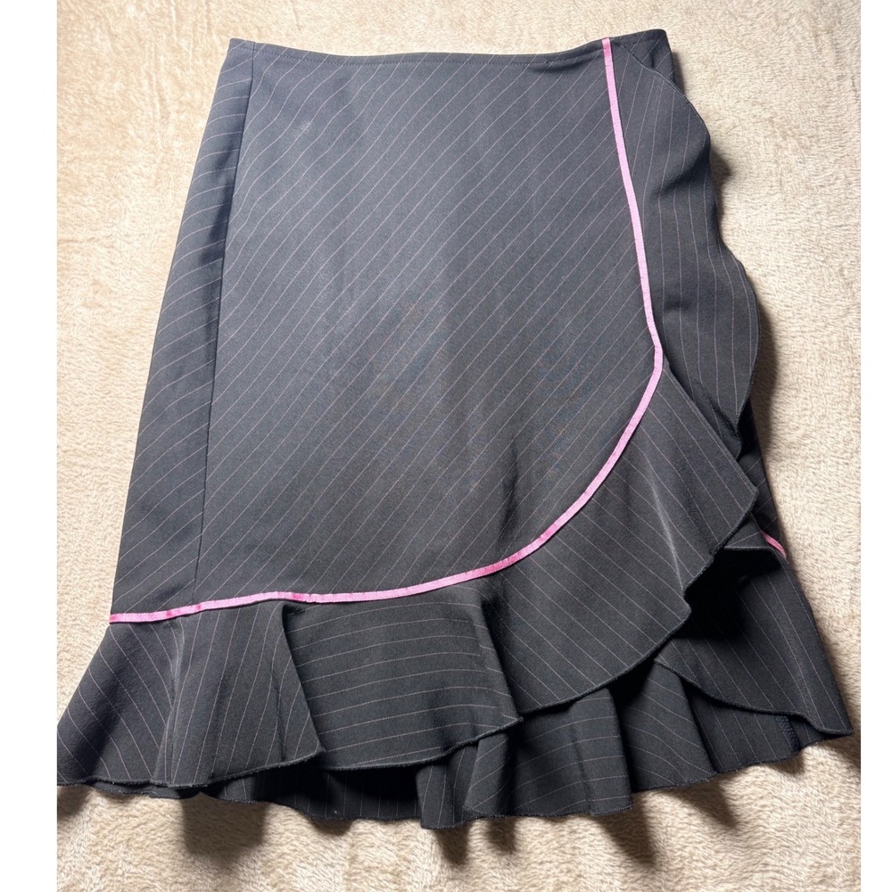 Y2K A-list by Wrapper Pinstripe Ruffle Hem Skirt Size 7‎ Office Siren Mob Wife